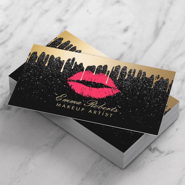 Makeup Artist Red Lips Gold Drips Appointment Card (Creator Uploaded)