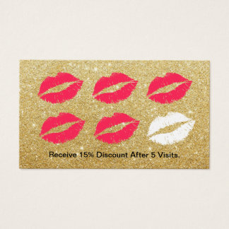 Makeup Artist Red Lips Gold Glitter Loyalty Punch Business Card