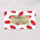 Makeup Artist Red Lips Gold Label Beauty Salon Business Card (Front)