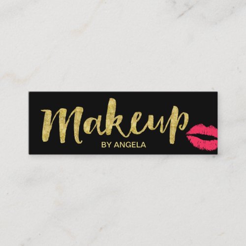 Makeup Artist Red Lips Gold Script Mini Mini Business Card