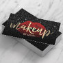 Makeup Artist Red Lips Gold Typograpy Dark Glitter Business Card