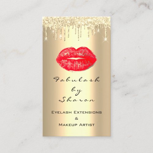 Makeup Artist Red Lips Golden Glitter Drips VIP Business Card