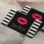 Makeup Artist Red Lips Modern Black White Stripes Business Card