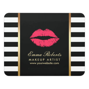 Makeup Artist Red Lips Modern Black White Stripes Door Sign