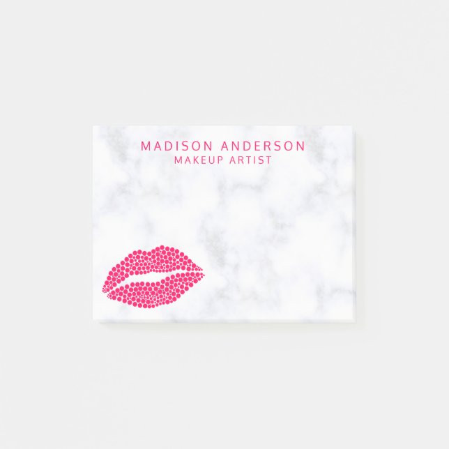 Makeup Artist | Red Lips Modern Dot Personalized Post-it Notes (Front)