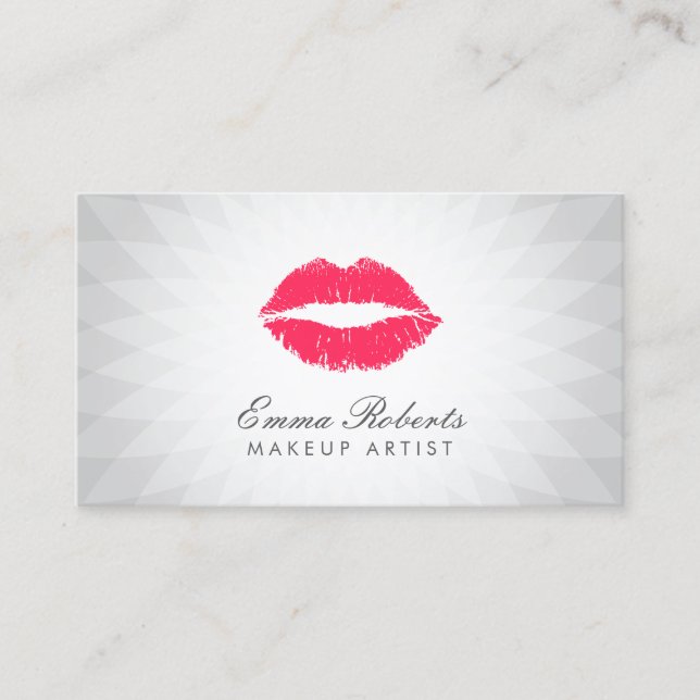Makeup Artist Red Lips Modern Geometric Silver Business Card (Front)