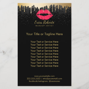 Makeup Artist Red Lips Modern Gold Drips Salon Flyer