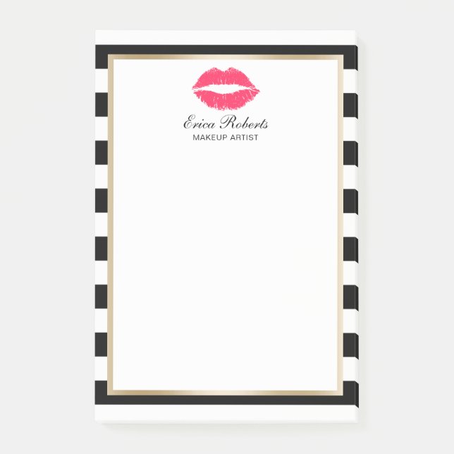 Makeup Artist Red Lips Modern Stripes Beauty Salon Post-it Notes (Front)