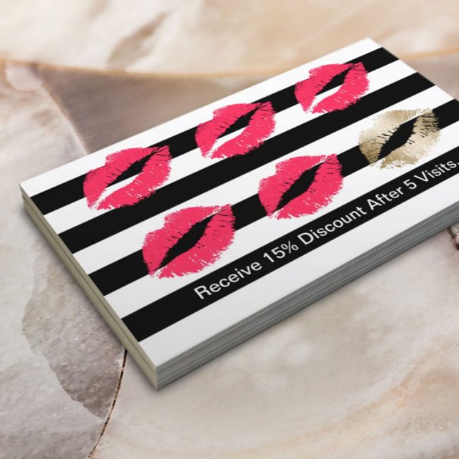 Makeup Artist Red Lips Modern Stripes Loyalty (Creator Uploaded)