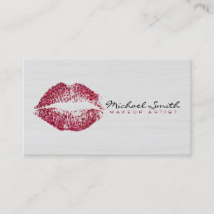 Makeup Artist Red Lips Modern Wood #3 Business Card