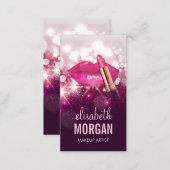 Makeup Artist Red Lips Pink Glitter Sparkling Business Card (Front/Back)