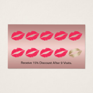 Makeup Artist Red Lips Rose Gold Loyalty Punch Business Card