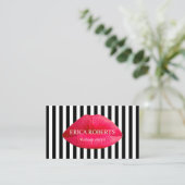 Makeup Artist Red Lips Salon Modern Stripes Business Card (Standing Front)