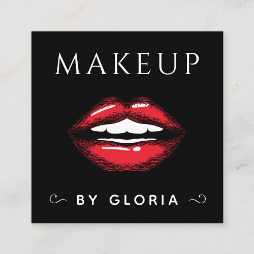 Makeup Artist Red Lips Salon Social Media QR Code Square Business Card