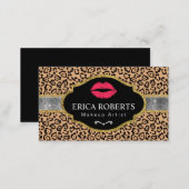 Makeup Artist Red Lips Silver Belt Modern Leopard Business Card (Front/Back)
