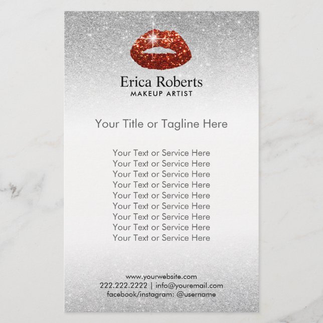 Makeup Artist Red Lips Silver Glitter Beauty Salon Flyer (Front)