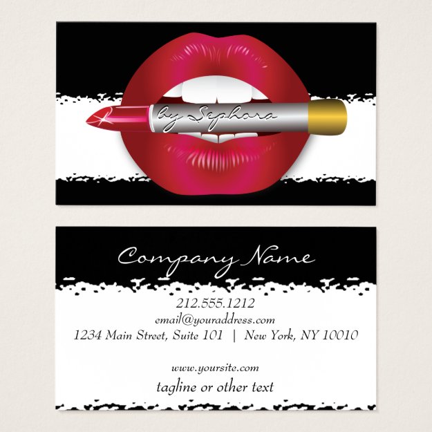 Makeup Artist Red Lips Torn Paper Look Business Card