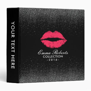 Makeup Artist Red Lips Trendy Black Glitter Salon 3 Ring Binder