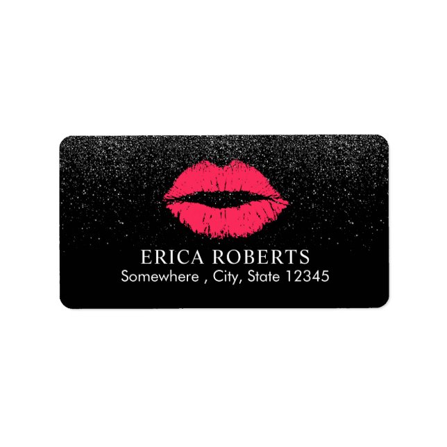 Makeup Artist Red Lips Trendy Black Glitter Salon Label (Front)