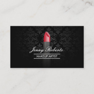 Makeup Artist Red Lipstick Elegant Damask Business Card