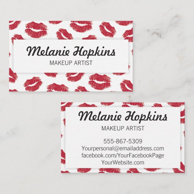 Makeup Artist Red Lipstick Kisses Business Card (Front/Back)