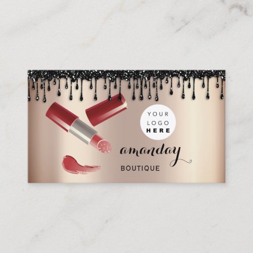 Makeup Artist Red Lipstick Rose Drip QR Logo Business Card
