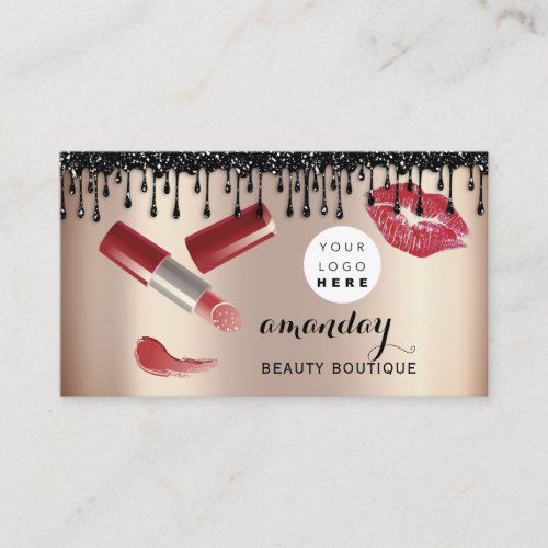 Makeup Artist Red Lipstick Rose Drip QR Logo Kiss Business Card