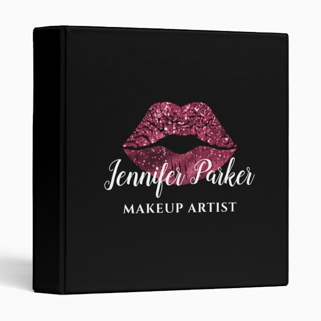 MAKEUP ARTIST Red Logo Kiss Name 3 Ring Binder (Front/Spine)
