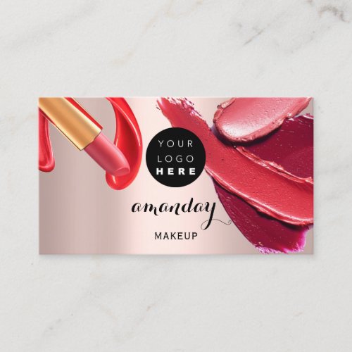 Makeup Artist Red Pink Lipstick Photo QR Code Business Card