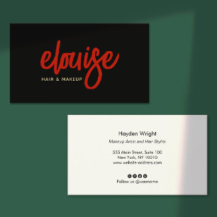 Makeup Artist Red Script on  Black Business Card