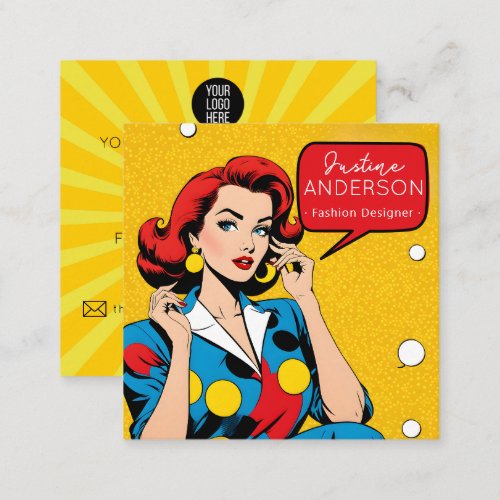 makeup artist Retro Pop Art Lady woman Wow Square Business Card