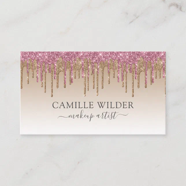 Makeup Artist Rose And Gold Glitter Drips Business Card Zazzle 4344