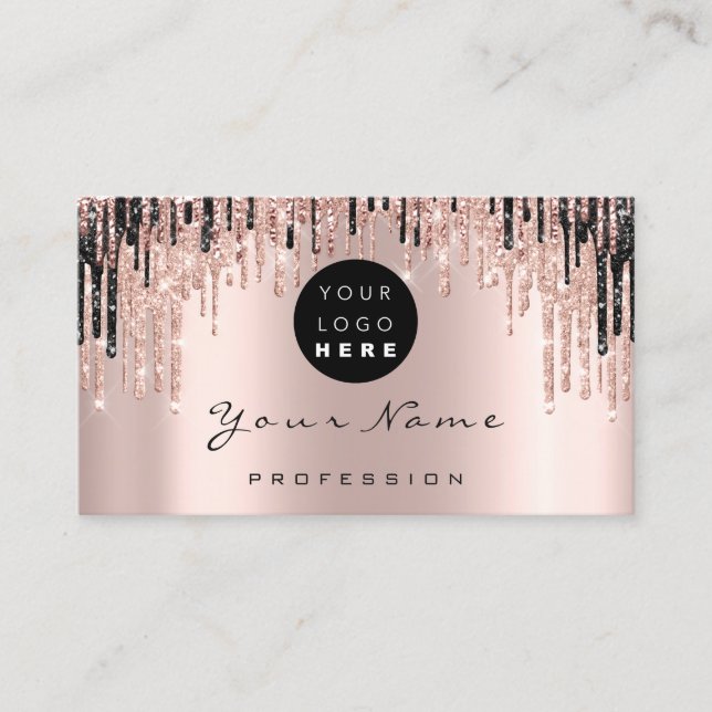 Makeup Artist Rose Black Drips Appointment Logo Card (Front)