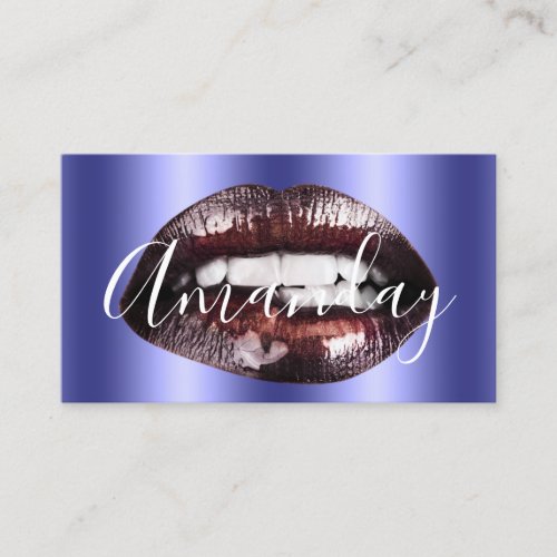 Makeup Artist Rose Blue Lips Logo QR Code  Business Card