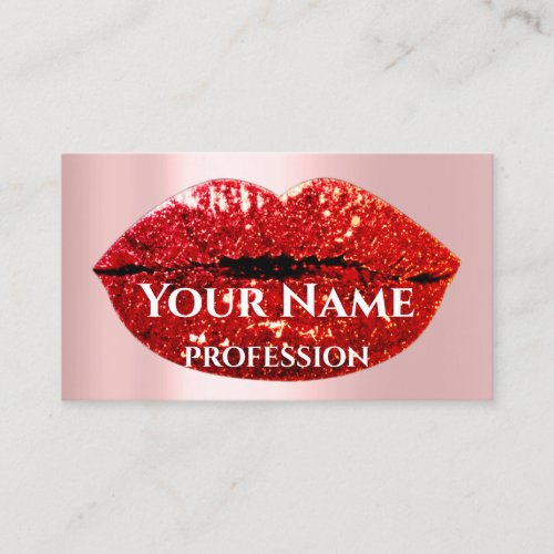 Makeup Artist Rose Drips Kiss Lips  glitter Red Business Card