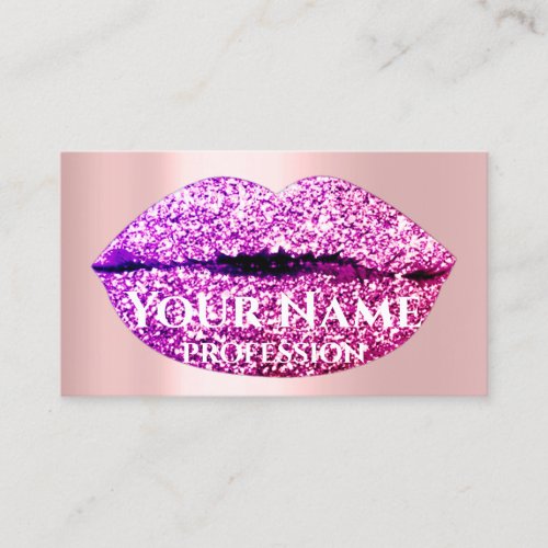 Makeup Artist Rose Drips Kiss Lips Pink glitter Business Card