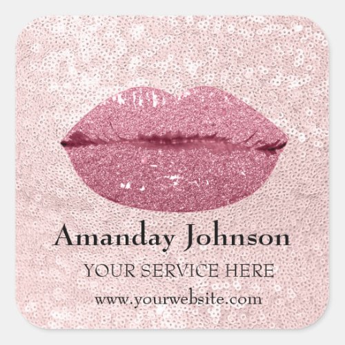 Makeup Artist Rose Glitter Lips Name Web Square Sticker