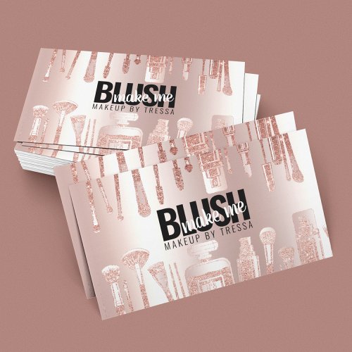 Makeup Artist Rose Glitter  Metallic Blush Pink Business Card