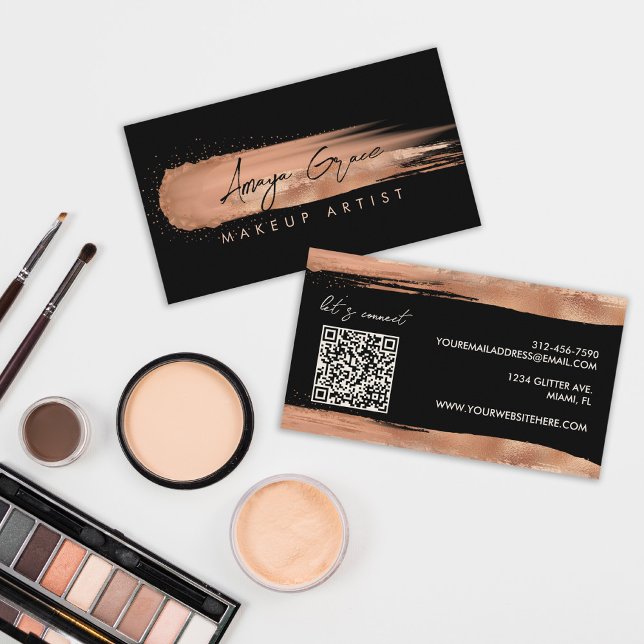 Makeup Artist Rose Gold and Black Business Card (Creator Uploaded)