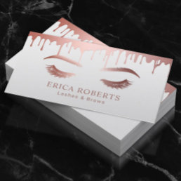 Makeup Artist Rose Gold Dripping Lashes &amp; Brows Business Card
