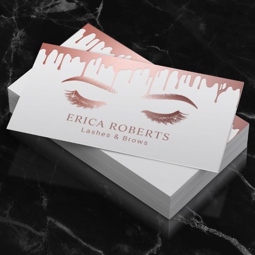 Makeup Artist Rose Gold Dripping Lashes  Brows Business Card