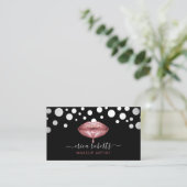 Makeup Artist Rose Gold Dripping Lips Polka Dots Business Card (Standing Front)