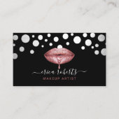 Makeup Artist Rose Gold Dripping Lips Polka Dots Business Card (Front)