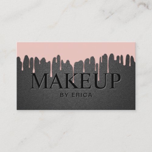 Makeup Artist Rose Gold Drips Black Typography Business Card