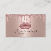 Makeup Artist Rose Gold Drips Glam Lips Salon Business Card (Front)