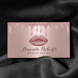 Makeup Artist Rose Gold Drips Glam Lips Salon Business Card