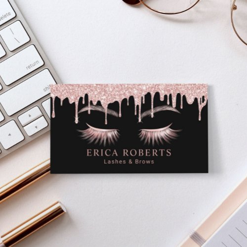 Makeup Artist Rose Gold Drips Lashes  Brows Salon Business Card