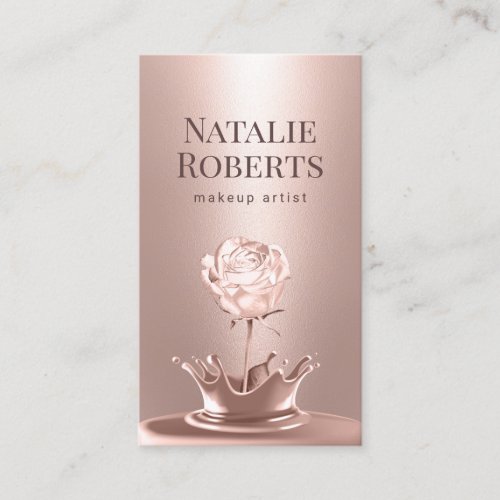 Makeup Artist Rose Gold Flower Splash Beauty Salon Business Card