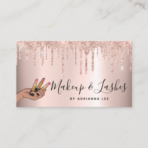 Makeup Artist Rose Gold Glitter Drip Beauty Salon  Business Card