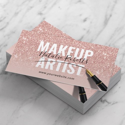 Makeup Artist Rose Gold Glitter Elegant Signature Business Card